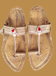 Picture of Premium Quality Handcrafted Kurundwadi Leather Chappal with Red Gonda - Shop Now